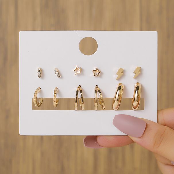 Metall-Diamant-Ohrringe, geometrische C-förmige Ohrringe, Retro-Ohrring-Kombination, Ohrring-Set im Hepburn-Stil_voghion.com