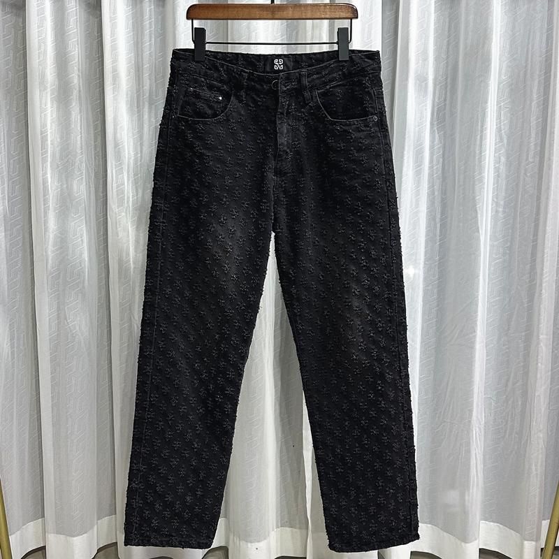 Herrenbekleidung Hosen High Street Ins Trendy Brand Jacquard Full Print Design Jeans Herren Loose Wide Leg Pants Trend_voghion.com
