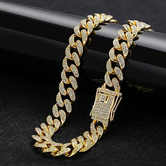 Personalisierte Hip Hop Herren Universal Full 3mm Diamant besetzte vergoldete Halskette Cuban Chain_voghion.com