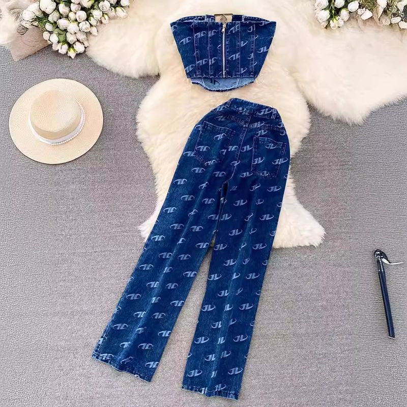 Ensemble de vêtements pour femmes, costume tendance pour femmes, tempérament rétro, gilet en jean tube, ensemble deux pièces, pantalon droit slim taille haute décontracté_voghion.com