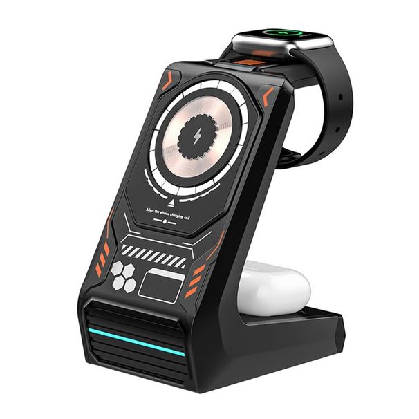 Kablosuz Şarj Cihazı 3'ü 1 Arada İstasyon 15W QI Telefon Hızlı Şarj Standı_voghion.com