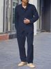Men's Autumn Casual Single Breasted Lapel Linen Shirt Cardigan Long Sleeved Trousers Suit_voghion.com