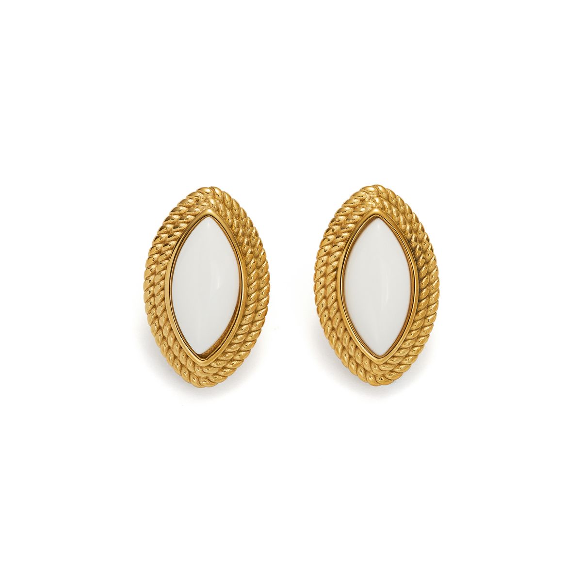 Orecchini da donna in vero oro K, semplici e versatili, con pietra occhio di cavallo colorata e placcata in galvanica._voghion.com