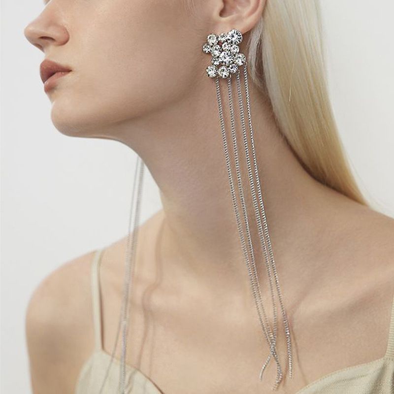 New Round Diamond Irregular Stud Earrings Temperament High Sense Long Fringed Earrings Earrings Women's Earrings_voghion.com