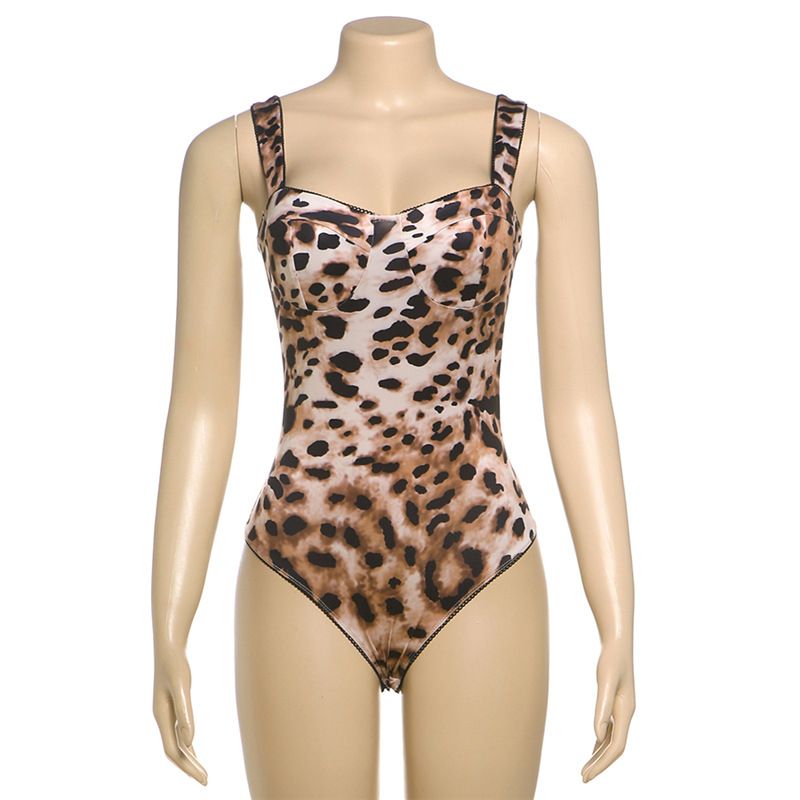 Women's Clothing New Sexy Hot Girl Contrast Color Animal Leopard Color Round Neck Long Sleeve Tight Jumpsuit_voghion.com