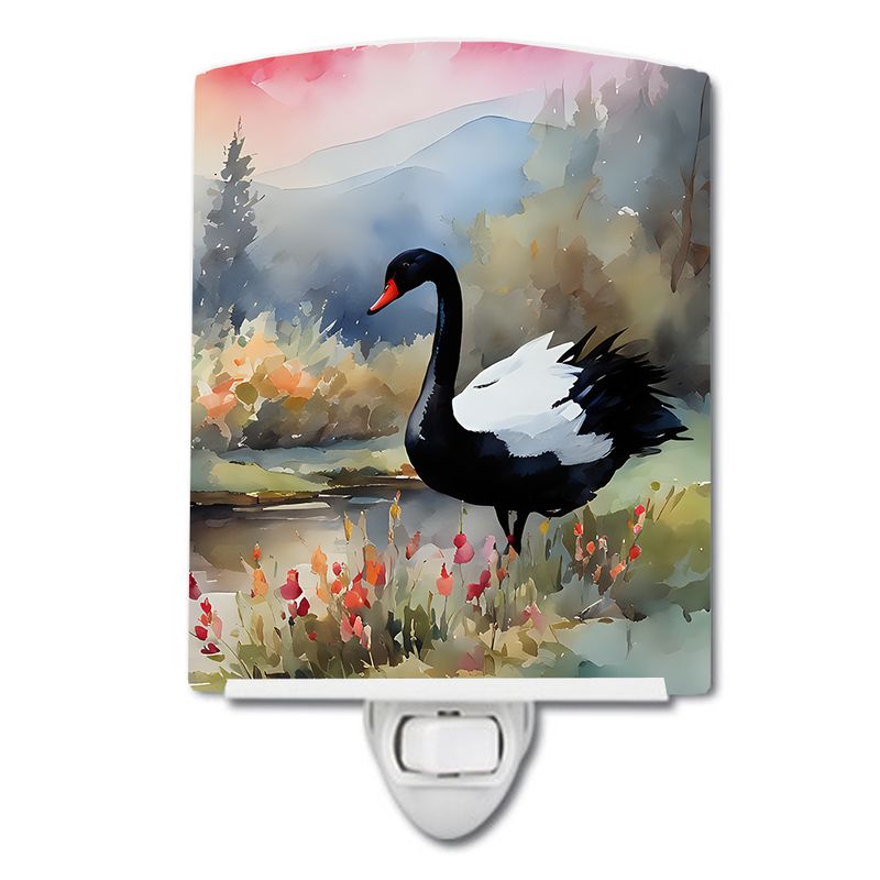 NEW Black Swan Ceramic Night Light Compact, UL-Certified, Ideal for Bedroom, Bathroom, Nursery, Hallway, Kitchen, 6x4x3, Multicolor_voghion.com