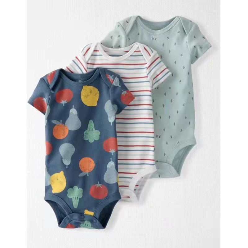 Baby Short Sleeved Jumpsuit Cotton Triangle Bodysuit Cute Crawling Clothes 3 Piece Set European And American Style Newborn Elastic Slim Fit_voghion.com