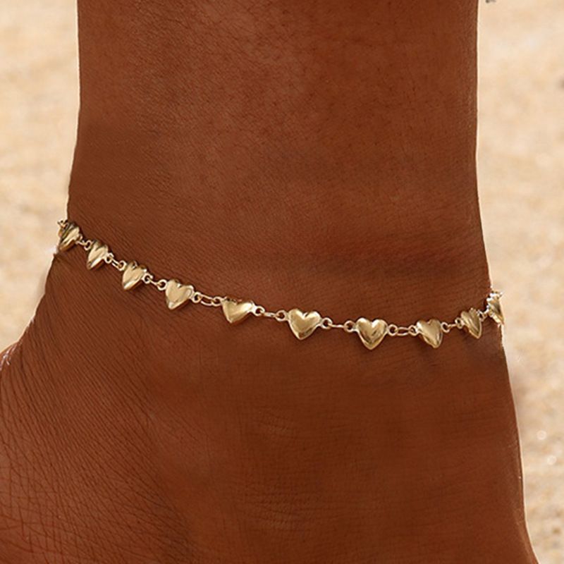 Cavigliera alla moda semplice e alla moda in acciaio inossidabile dorato a forma di cuore, fatta a mano, per le donne_voghion.com