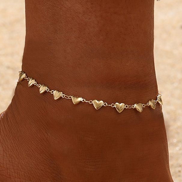 Cavigliera alla moda semplice e alla moda in acciaio inossidabile dorato a forma di cuore, fatta a mano, per le donne_voghion.com