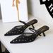 5131-1 French Style Pointed Mesh Rhinestone Stiletto Heel Mules For Women Breathable Hollow Strap Open Toe Shoes_voghion.com
