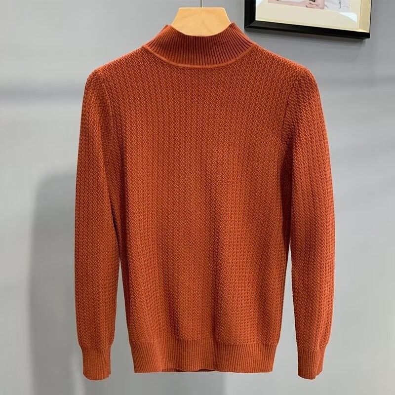 Pull à manches longues et col montant pour homme, coupe slim tendance, pull tricoté à rayures ondulées à la mode pour jeunes et pull_voghion.com
