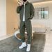 001 3D Men's Spring And Autumn Waffle Grid Casual Sports Suit Lapel Jacket Jogger Pants Two-Piece Set_voghion.com