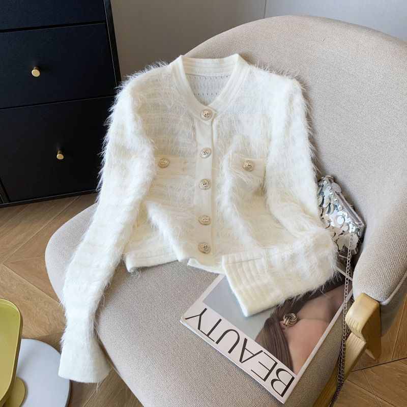 Strickjacke aus Nerzimitat – gemütlicher Pullovermantel mit langen Ärmeln für den Winter, süßes Design mit dickem Stoff, kurze Länge, einfarbig, fürs Büro oder die Freizeit_voghion.com