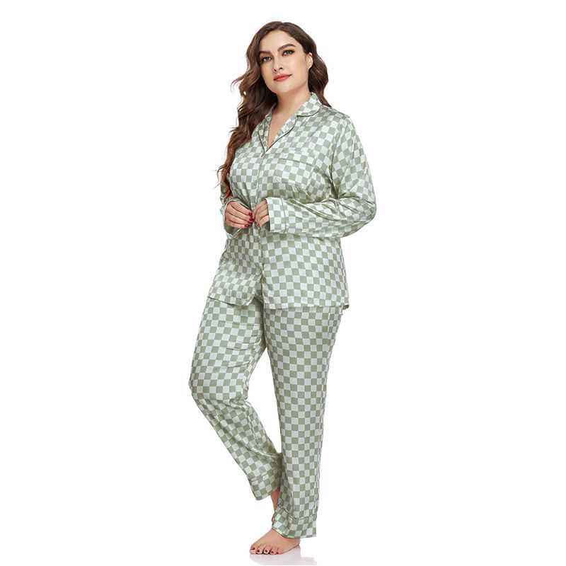 Kvinders plus-size pyjamas cardigan is silke langærmede bukser silke home wear reversdragt_voghion.com