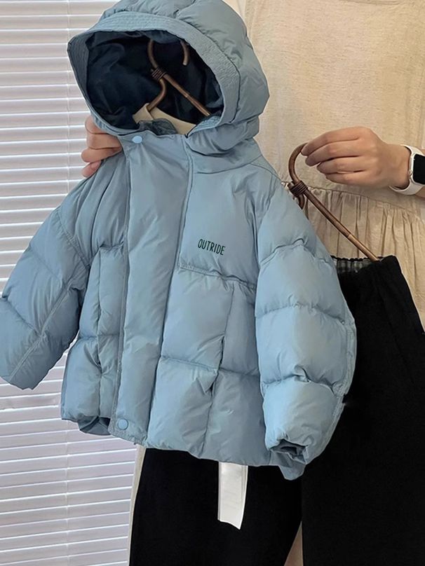 Unisex Çocuk Kışlık Şişme Mont - Kalın Polyester Dolgulu Kapüşonlu Mont, Trend Yüksek Yaka Tasarım (110-160 cm, Mavi/Siyah)_voghion.com