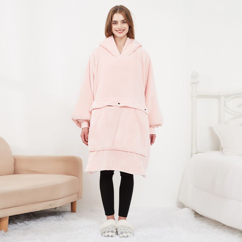 Sweat à capuche pour femme, couverture chauffante USB d'extérieur, couverture paresseuse à capuche, flanelle double couche épaisse, pyjama paresseux pour couple_voghion.com