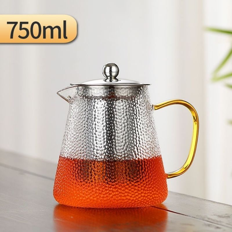 Hammered Glass Teapot With Stainless Steel Filter - Thickened Heat-Resistant Tea Set_voghion.com