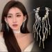 Light Luxury Crystal Leaf Integrated Earclip Earrings, Super Fairy Tassel Earrings, Temperament Flash Diamond Earbone Nails_voghion.com