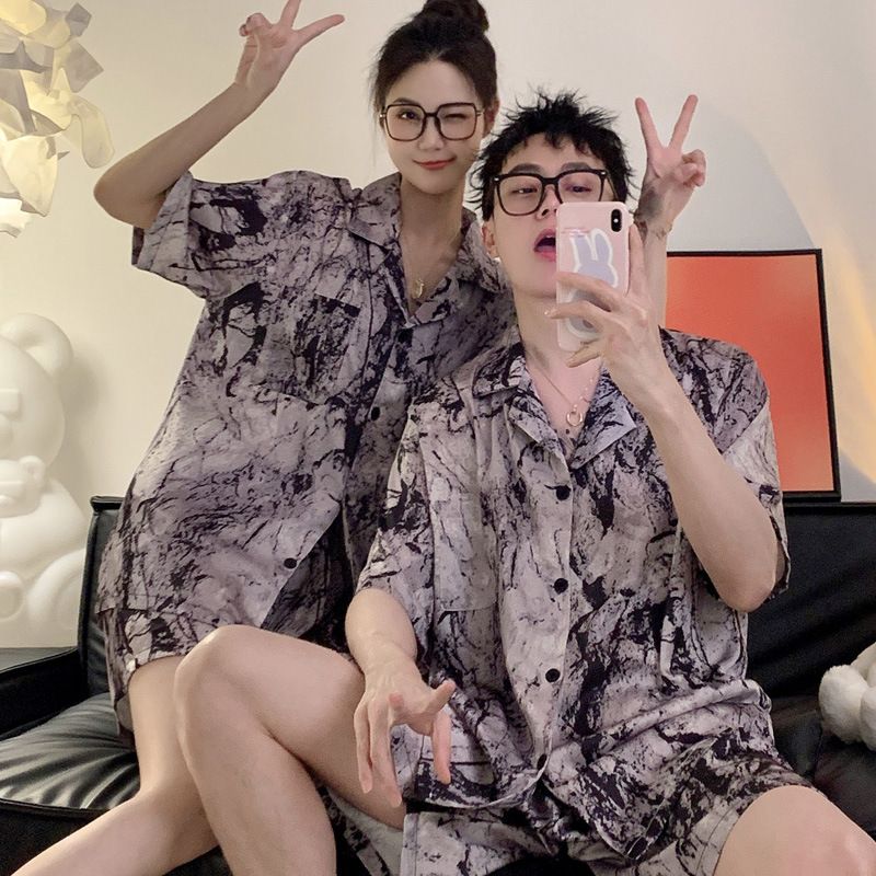 Pijama de pareja de hielo de manga corta fino para mujer 202 verano ropa de casa para hombre conjunto de seda_voghion.com