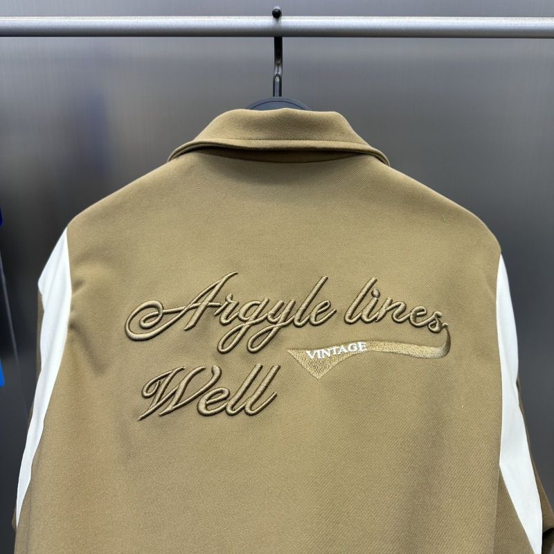 Herretøj Casual Broderet Jakke Lapel Løs Splicing Baseballjakke Original Broderet Khaki Herrejakke Trend_voghion.com