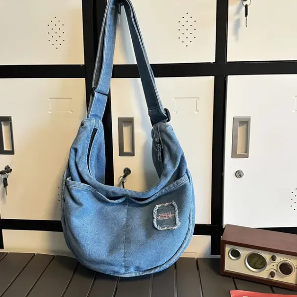 Borsa a tracolla pieghevole in tela da donna, in denim, per cellulare, multifunzionale, con spallacci regolabili, per ragazze e donne, alla moda_voghion.com