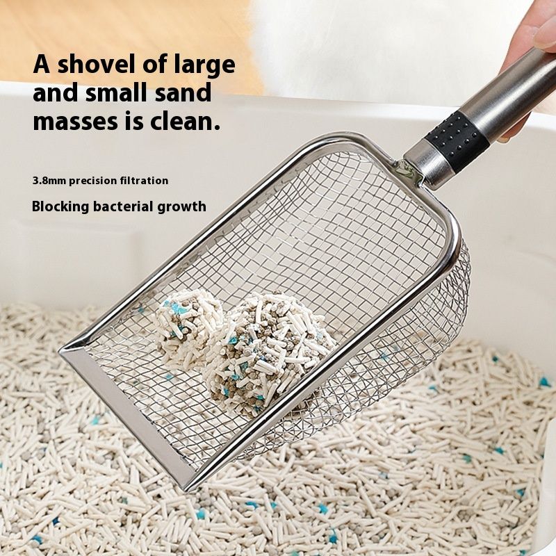 New Stainless Steel Integrated Basin Iron Metal Fine Mesh Shovel Cat Litter Artifact Supplies_voghion.com