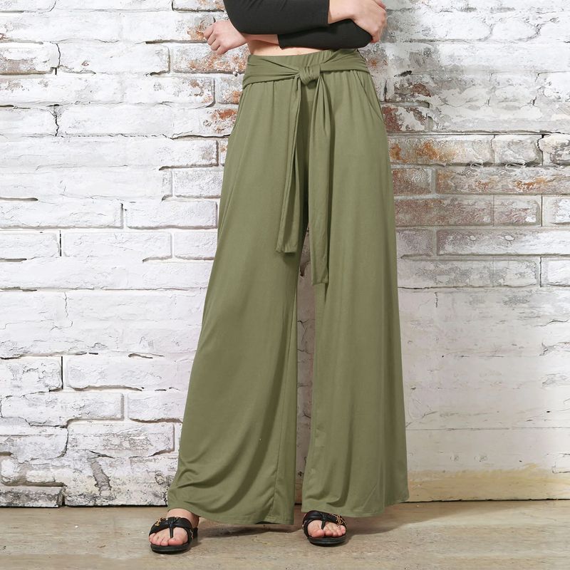Dameskleding Lente en zomermode Effen kleur Drape vetersluiting Wijde pijpen Broek Casual Veelzijdige zachte en comfortabele yogabroek_voghion.com