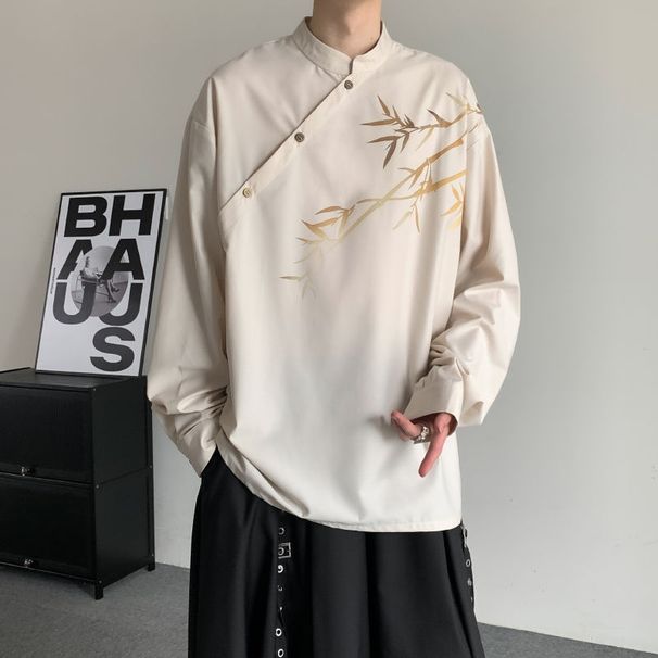 camicia a maniche lunghe con patta obliqua sfumata per uomo in autunno, nuova camicia in stile cinese di nicchia, top Zhongshan di grandi dimensioni_voghion.com