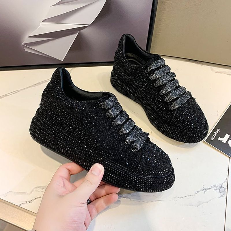 Zapatos deportivos de suela gruesa con diamantes de imitación para mujer, calzado deportivo informal con plataforma y diamantes de imitación, estilo europeo, 2023_voghion.com