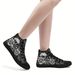 Die High-Top-Canvas-Schuhe mit Totenkopf- und Rosen-Print sind leicht, bequem, atmungsaktiv und strapazierfähig und eignen sich daher perfekt für Halloween._voghion.com