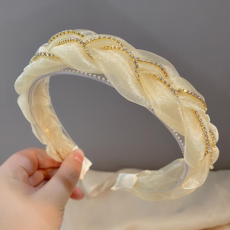Neie Mesh Chain Twist Organza Kappband mat Strass Spitze fir Fraen_voghion.com