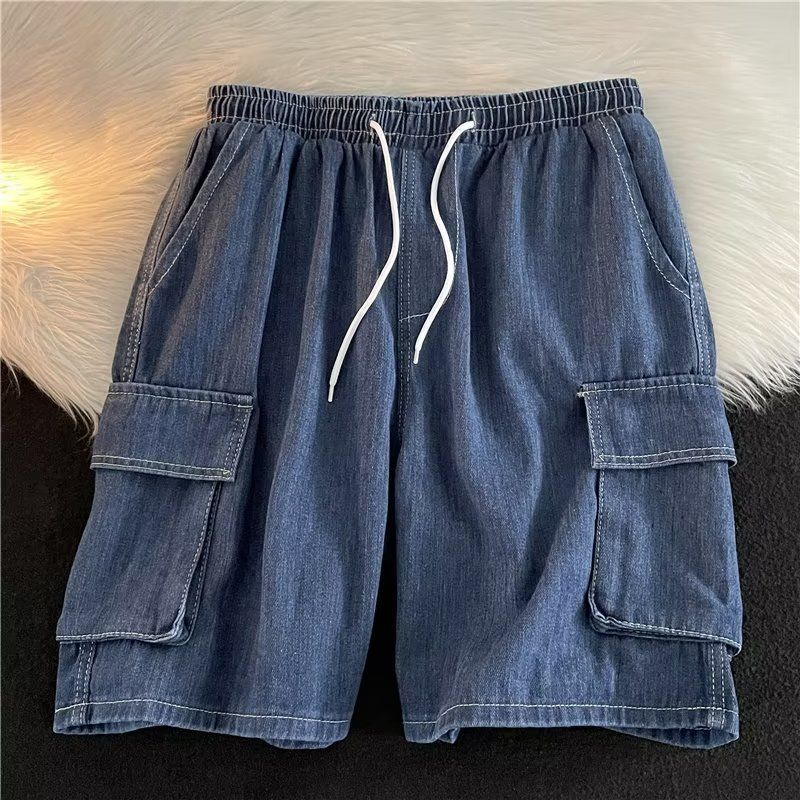 Teenage Clothing Workwear denim shorts thin loose large size plus fat fat five-point breeches_voghion.com