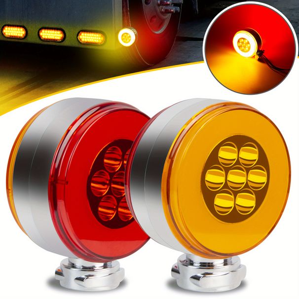 Parafango posteriore bifacciale rotondo rosso ambra 2 pezzi con supporto per perno, luce di stop e indicatore di direzione posteriore a 14 LED_voghion.com