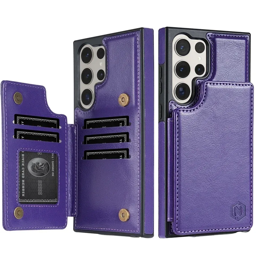 Portemonnaie RFID Blockéierungsschicht Schutz Anti-Déifstall Magnéitesch Liederhülle Fir Samsung Galaxy S24 FE S23 Ultra S22 Plus S21 S20FE Cover_voghion.com