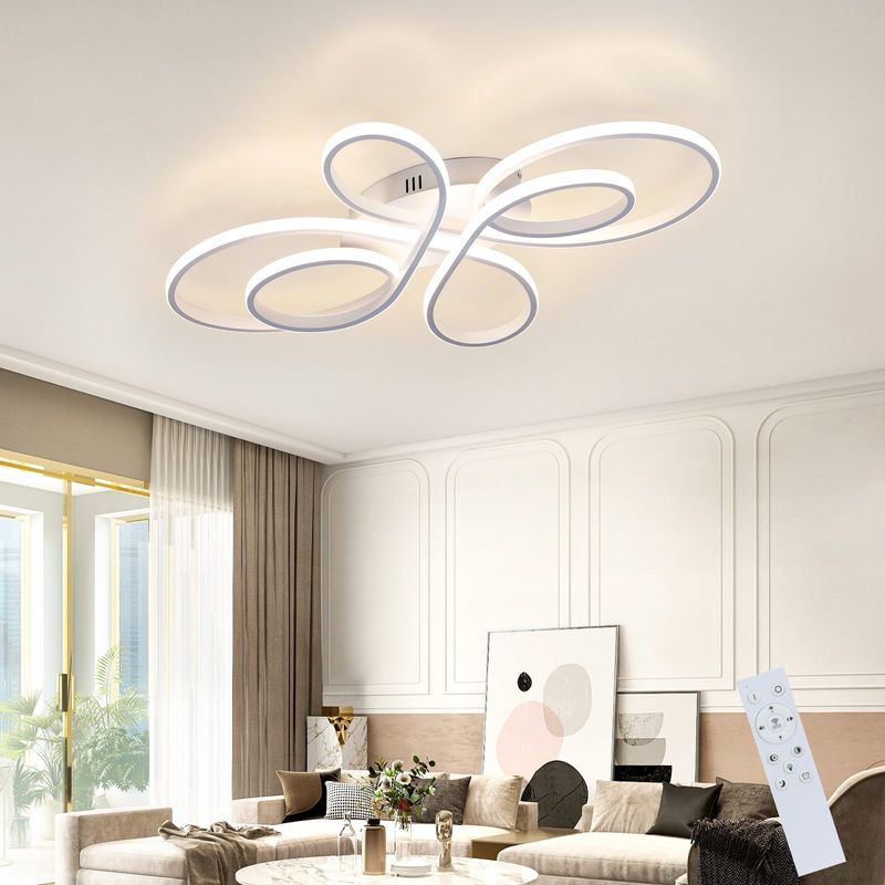 Deckenlampe LED Deckenleuchte Dimmbar - Groß 66cm Wohnzimmerlampe 65W Moderne Schlafzimmerlampe Weiß Mit Fernbedienung Für Esszimmer Büro Arbeitzimmer_voghion.com