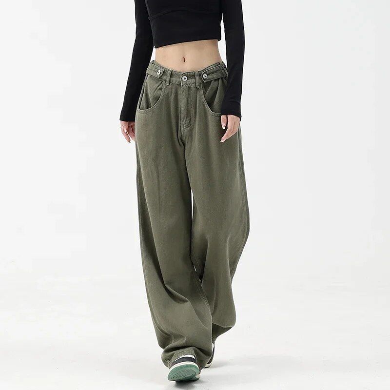 Herbst Winter American Vintage Frauen Flare Jeans Camouflage Hohe Taille Straße Casual Hosen Baggy Hip-hop Denim Hosen Y2K_voghion.com