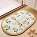 Tapete de banho de poliéster premium – Tapete antiderrapante de secagem rápida para banheiro e casa (formato oval, estampa floral, vários tamanhos, lavável à máquina)_voghion.com