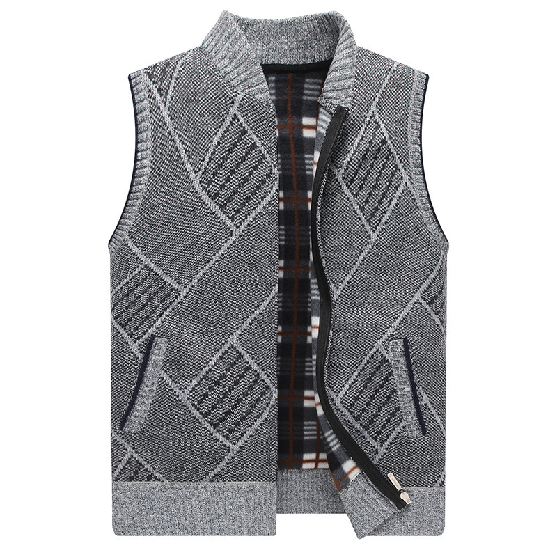 2023 Cerniera modello gilet da uomo più giacca maglione casual senza maniche con colletto da baseball ispessito in velluto_voghion.com