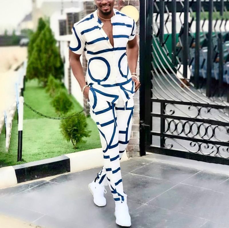 Men's Clothing Printed Shirt Casual Suit Men's Trousers Summer Two Piece Suit_voghion.com