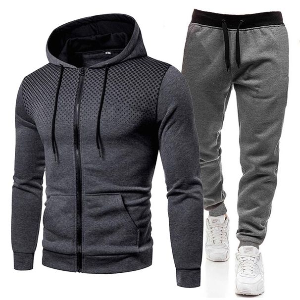 Neues einfarbiges Reißverschluss-Set mit rundem Punktdruck für Herbst-Winter-Plüsch-Herren-Damen-Sport-Hoodies, Pullover und Hosen_voghion.com