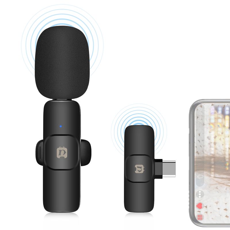 Wireless Lavalier Noise Reduction Reverb Microphone for Type-C / USB-C Device, Support Phone Charging(Black)_voghion.com