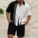 Abbigliamento da uomo, camicia con risvolto e zip a un quarto, top e pantaloncini, completo_voghion.com