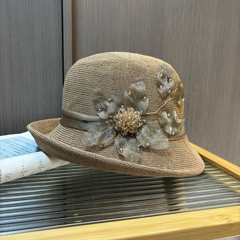 Elegante gekrulde bolhoed voor dames, lente- en zomerwinkelen, veelzijdige gebreide emmerhoed, Britse retro zonnescherm, bassinhoed_voghion.com