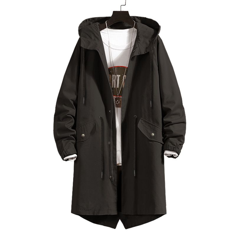 Men's Clothing mid length windbreaker with hood Korean style slim coat new style coat men's spring and autumn handsome coat_voghion.com