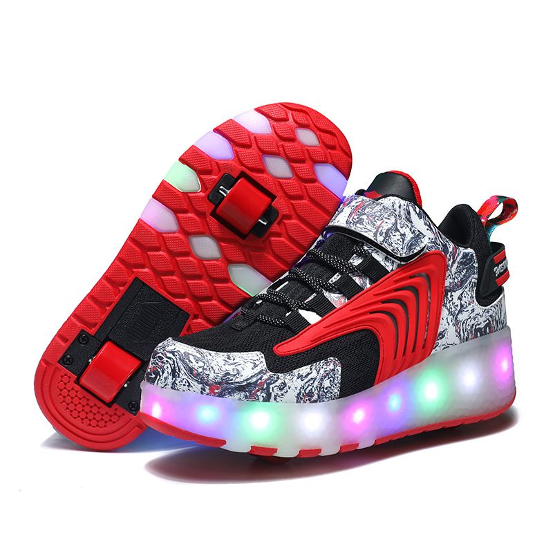 Zapatillas para niños Zapatillas de running de nuevo estilo para niños, patines invisibles de doble rueda, patines de malla transpirable con luces y modelos de carga._voghion.com