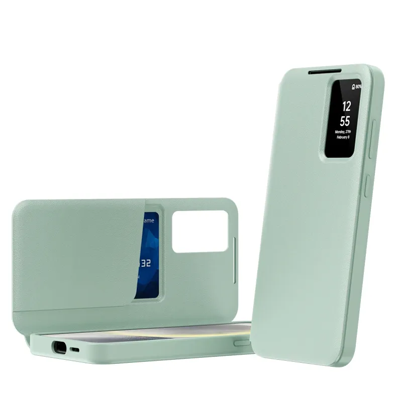 Smart Window View Leder-Flip-Case für Samsung Galaxy S25 S24 S23 Ultra S22 Plus Buchhülle mit Kartenschlitz ohne Klappfunktion_voghion.com