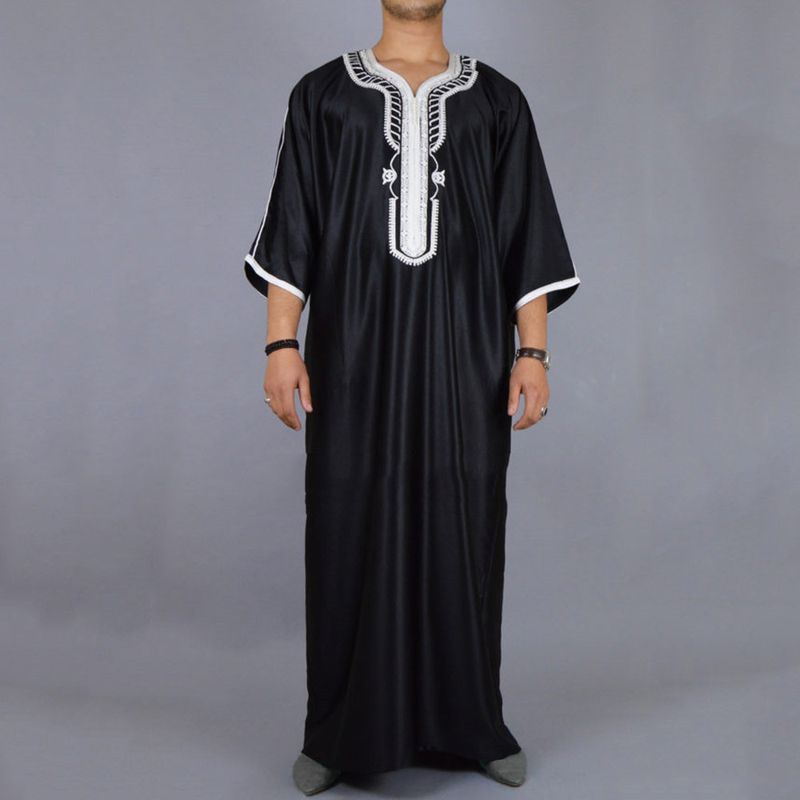 Men's Clothing Robe Mid Length Sleeve Blue Men's Muslim Robe_voghion.com
