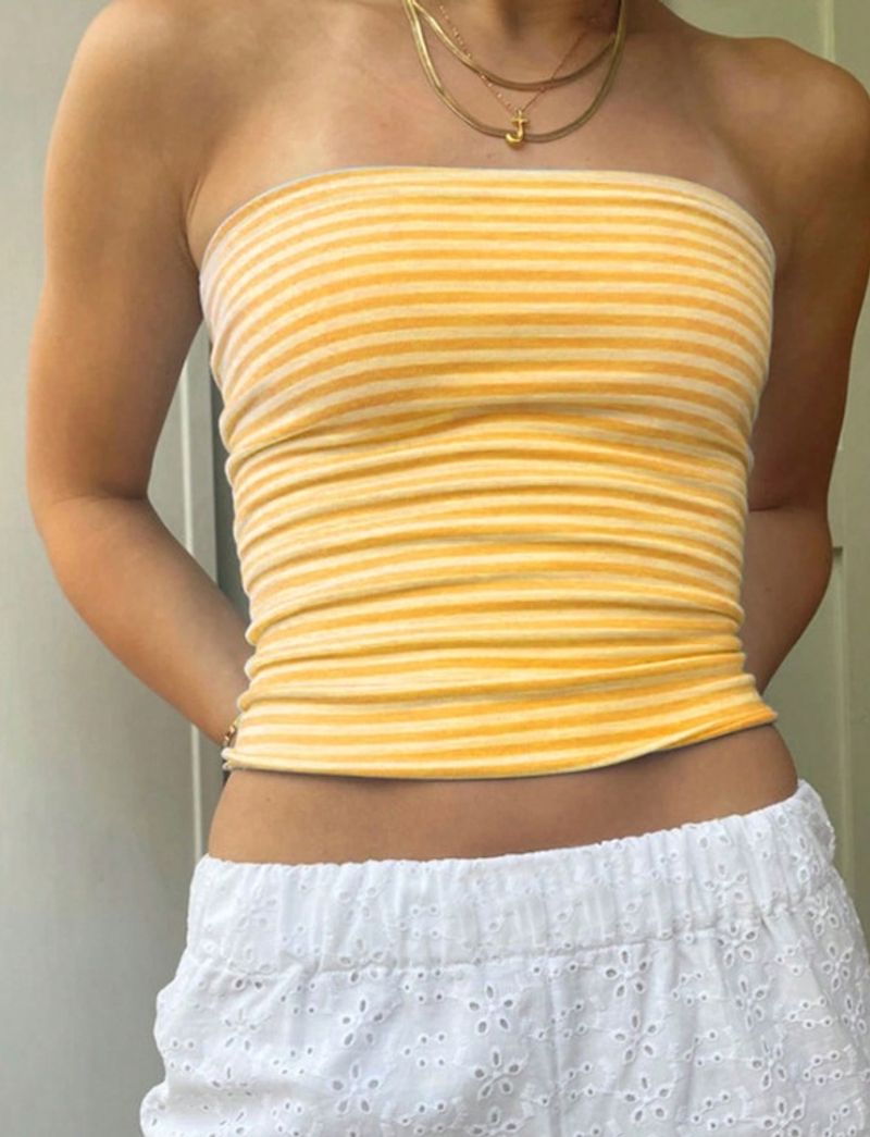 Abbigliamento Donna Primavera Ed Estate Nuovi Prodotti Moda Donna Top A Tubino Con Spalle Scoperte A Righe Canotta_voghion.com