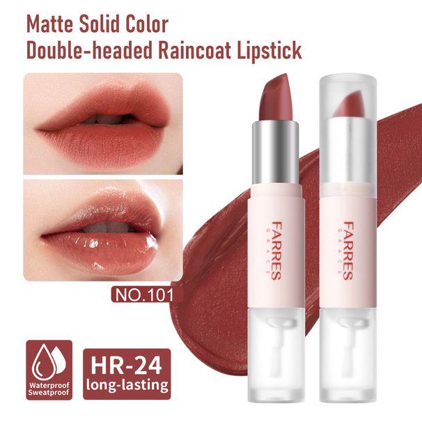 Lippenstift, matte Farbe, fixierter doppelköpfiger Regenmantel-Lippenstift, einzigartiges doppelköpfiges Design, Make-up, langlebig, wasserdicht und antihaftbeschichtet_voghion.com