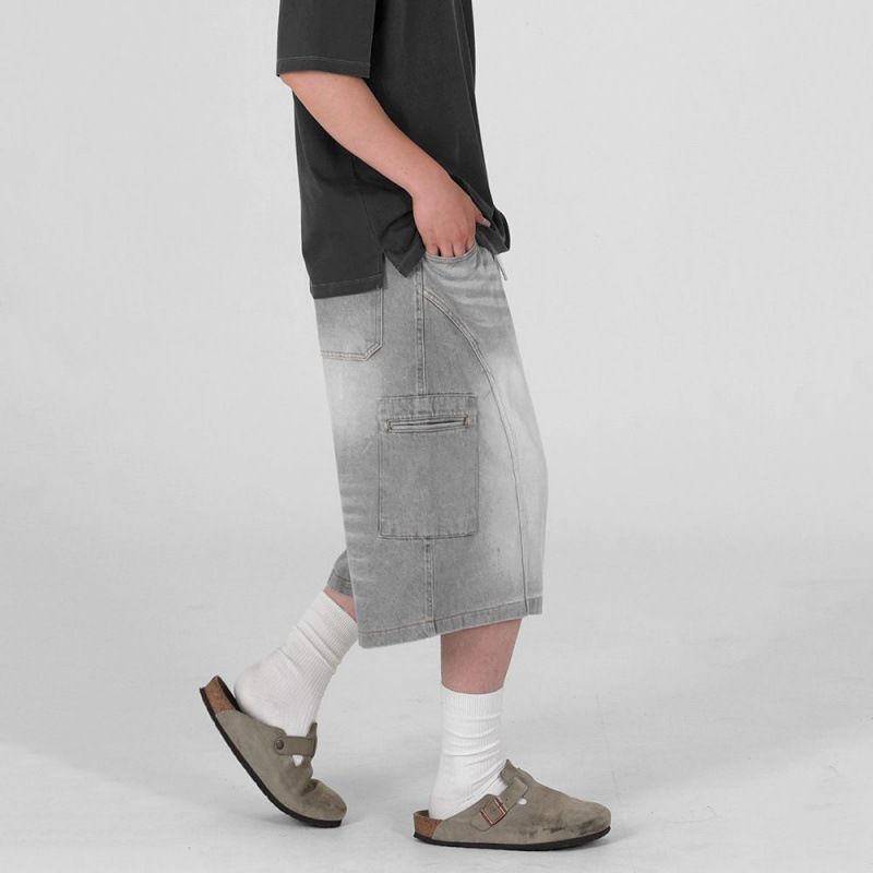 Herrenbekleidung Arbeitskleidung Jeansshorts Sommer Lockere Freizeithose Mittellange Hose Trendy Overknee Fünf-Punkt-Hose_voghion.com